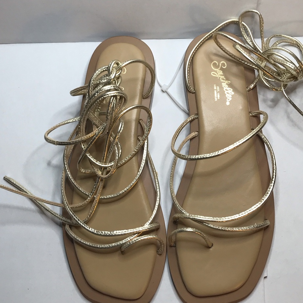 Seychelles Metallic Gold Strappy Lace-Up Sandals
